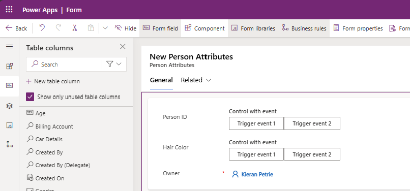 Diagram shows multiple controls added to the form