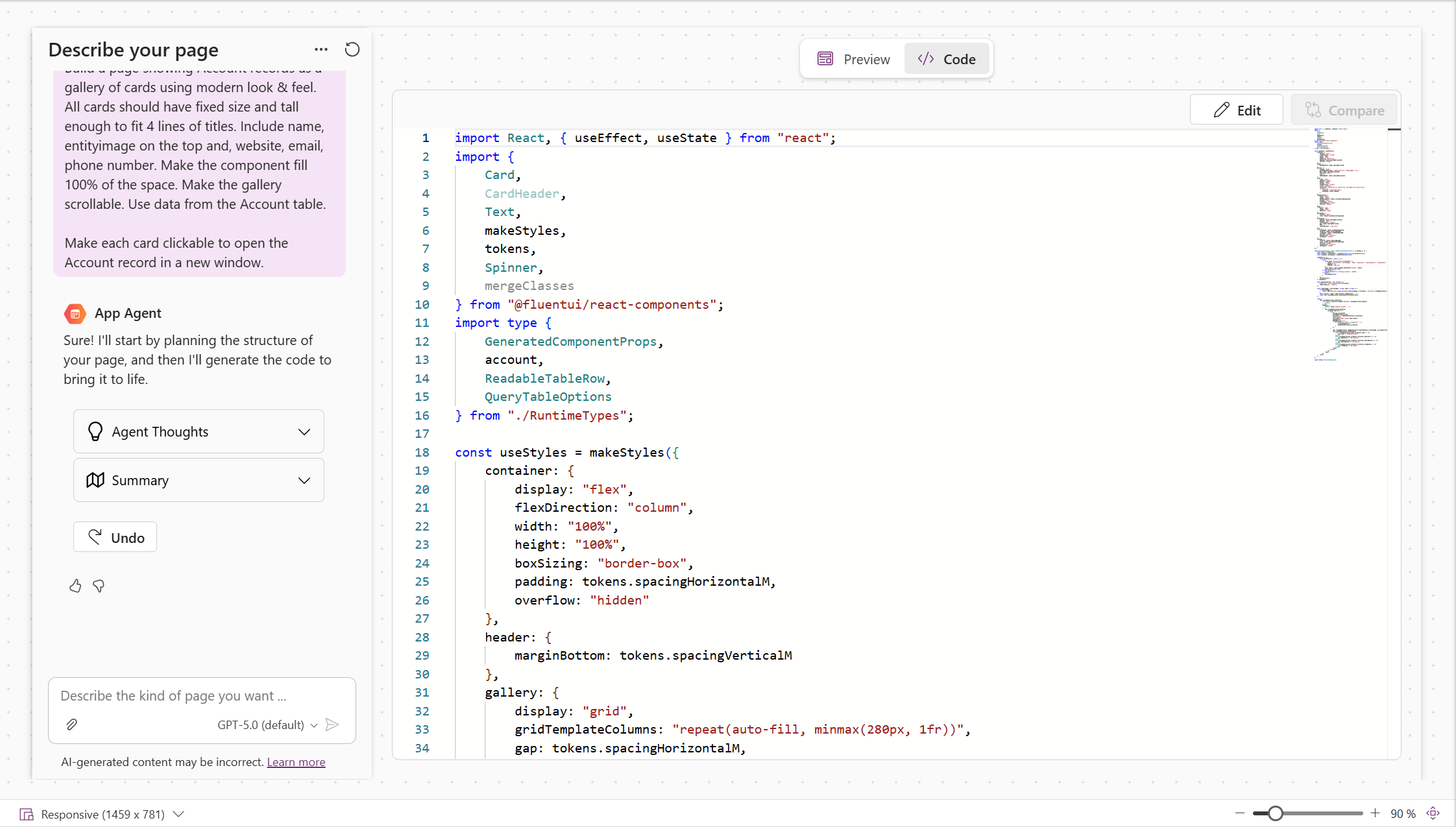 View generative page code and iterate on the design