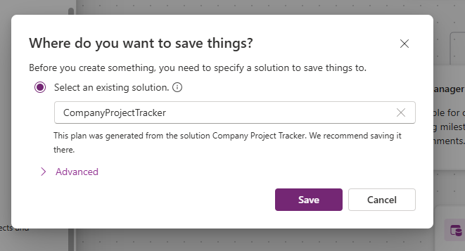 Screenshot of the saved plan interface for unmanaged and managed solutions.