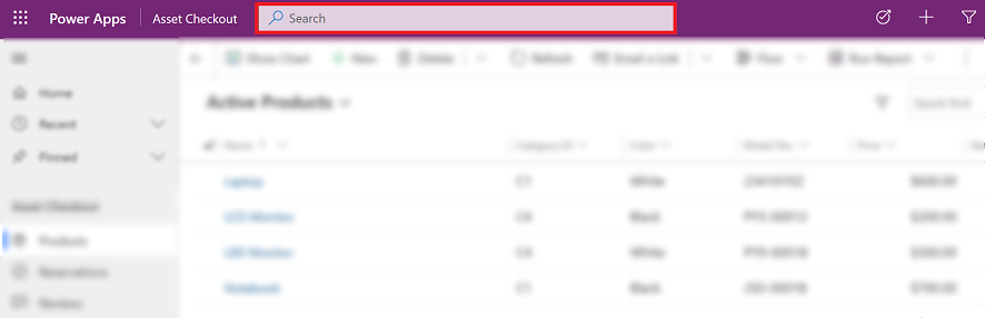Search box in the header for an app Search box in the header for an app.