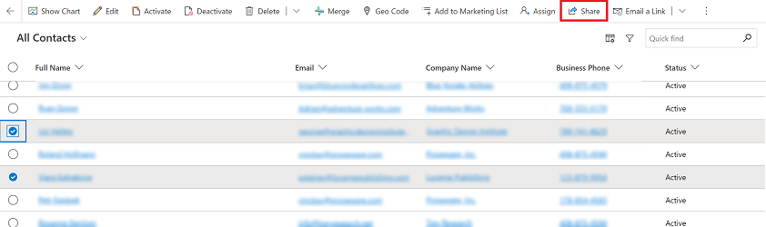 Share rows from the view page Share rows from the view page