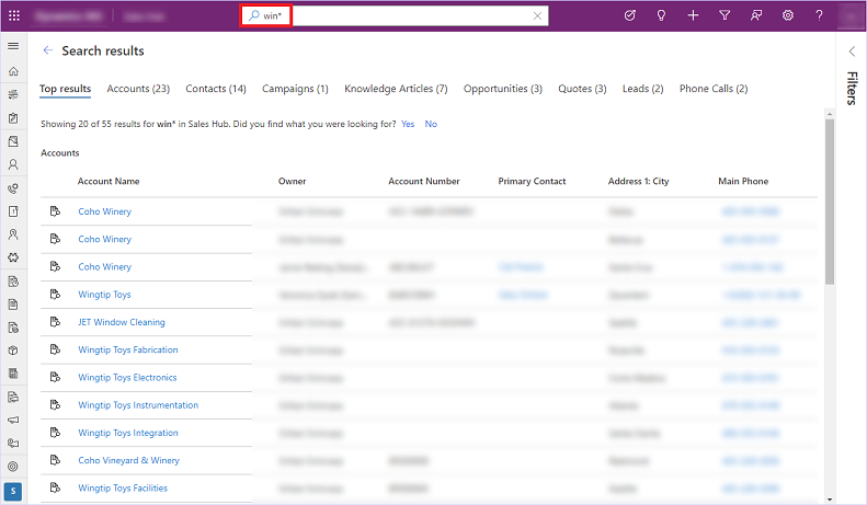 Example of results for a search that uses a wildcard Example of results for a search that uses a wildcard.