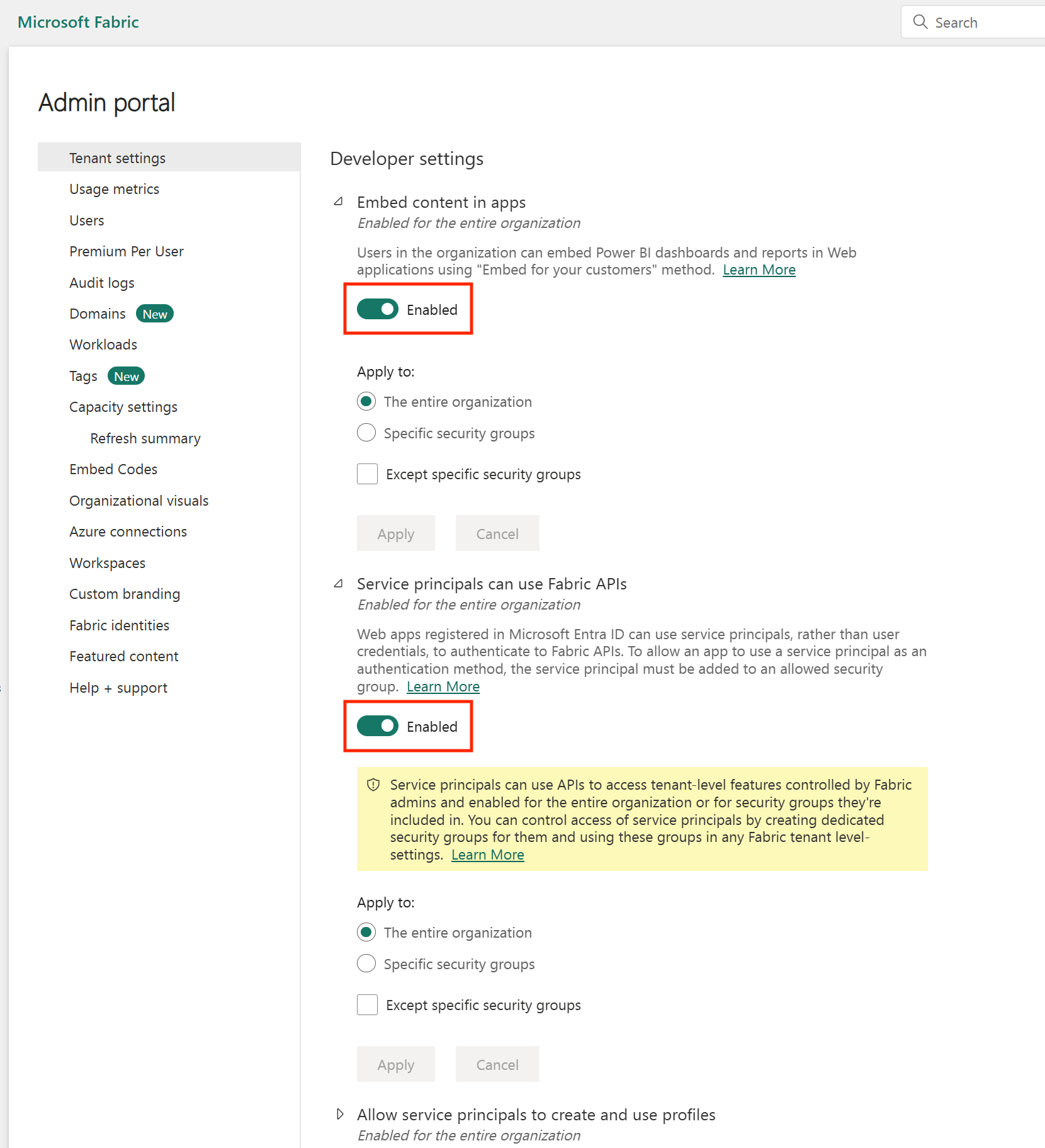 Screenshot of the developer settings.