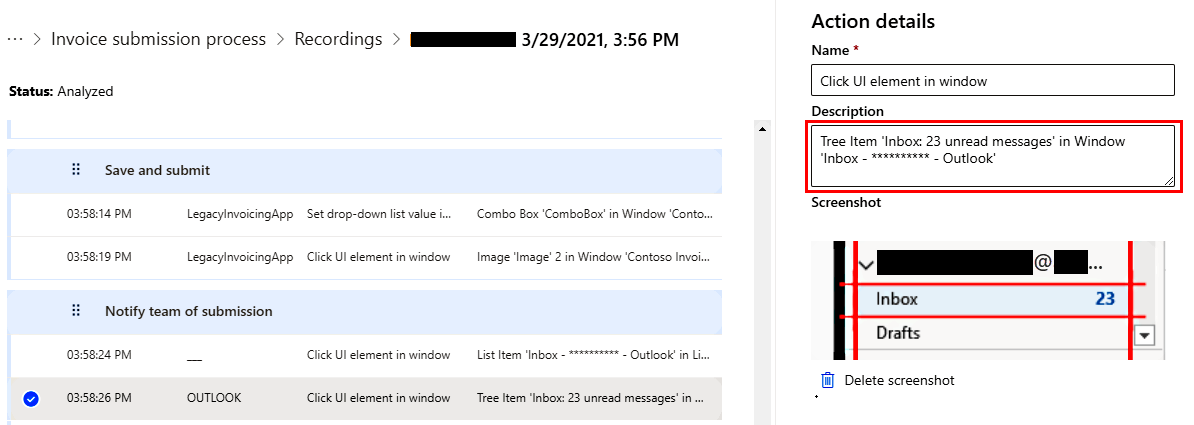 Description field, where you remove sensitive information or other text.