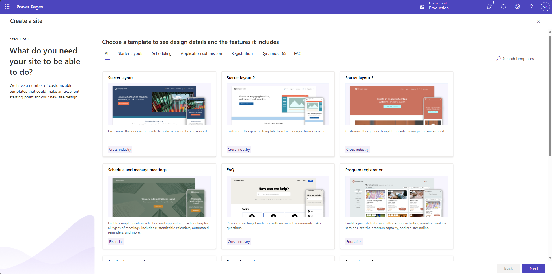 The design studio GUI with default template selected.