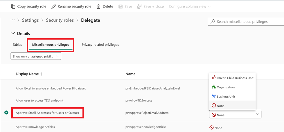 Approve email address for user or queues.