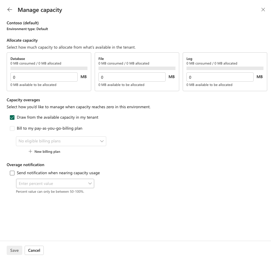 Manage Dataverse storage capacity in Power Platform admin center.