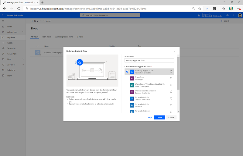 Build an instant flow Build an instant flow.