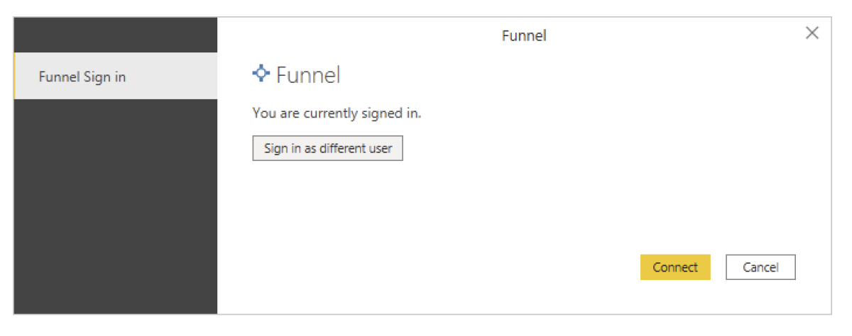 Screenshot of the authentication dialog after you successfully signed in to your Funnel Workspace.