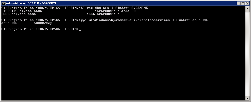 Screenshot showing the output of the db2 command in Windows.