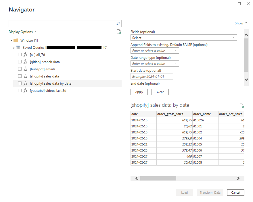 Screenshot of the navigator view with the list of teams, groups and queries.