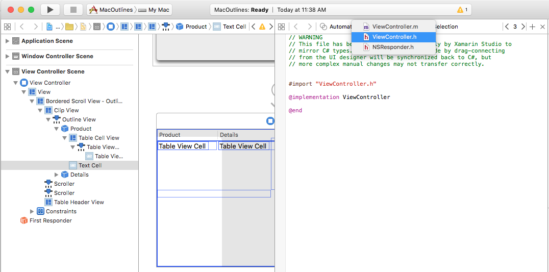 Selecting the table cell view