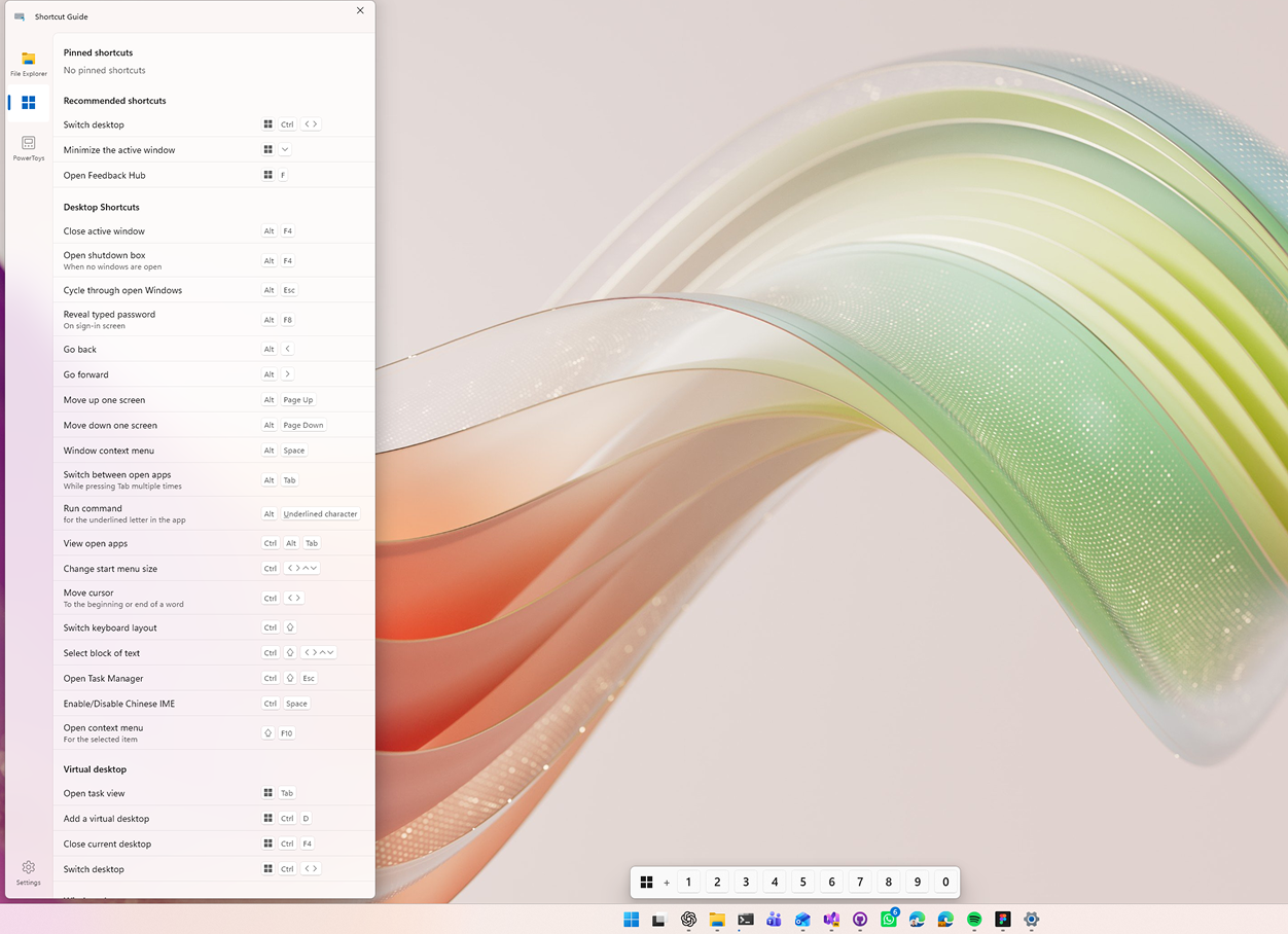 Screenshot of the PowerToys Shortcut Guide.