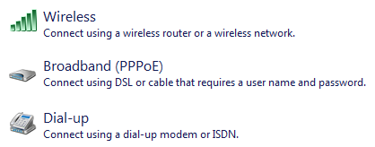 screen shot of three command links with icons