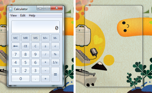 screen shot of raised effect behind moved window