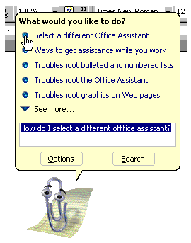 screen shot of paperclip office assistant
