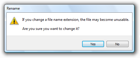 screen shot warning of file-name extension change