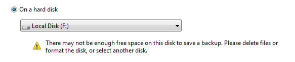 screen shot of warning of not enough free space