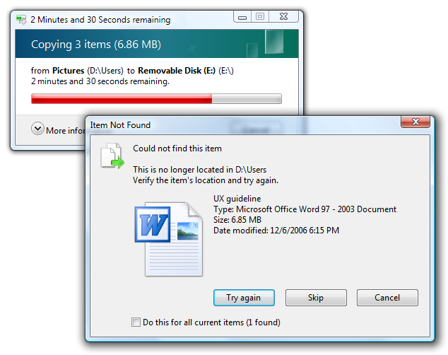 screen shot of progress bar and try again button