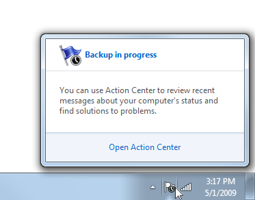 screen shot of notification area and status flyout