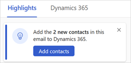 Screenshot showing the Add contacts button on the Highlights tab.