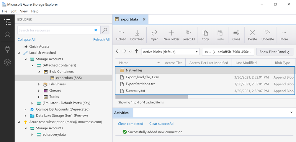 The export folder contains exported files and export reports.