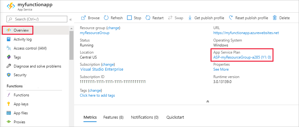 View scaling plan in the portal