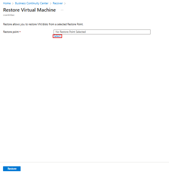 Select restore point for a virtual machine