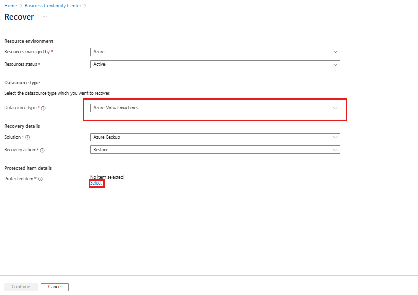 Selecting datasource type