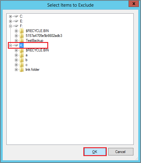 Screenshot shows how to select the items to exclude.
