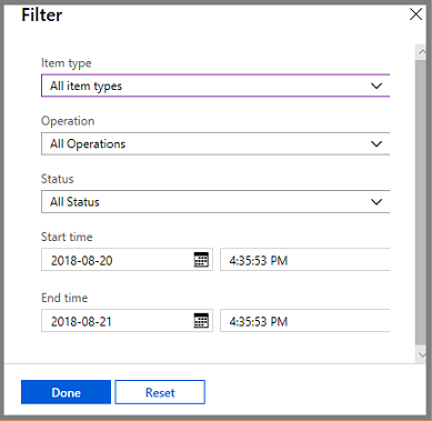 Screenshot that shows the Filter menu open for backup jobs.