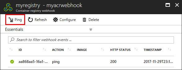 ACR webhook creation UI in the Azure portal