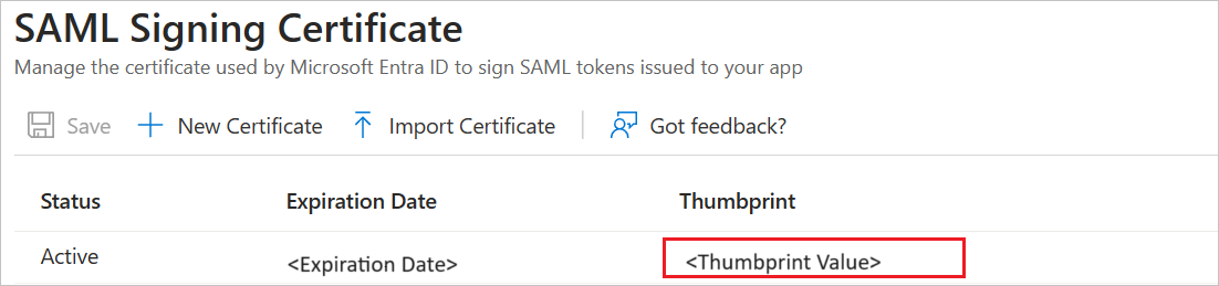 Thumbprint Screenshot shows to Copy Thumbprint value.