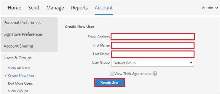 Create User Screenshot of Create New User section