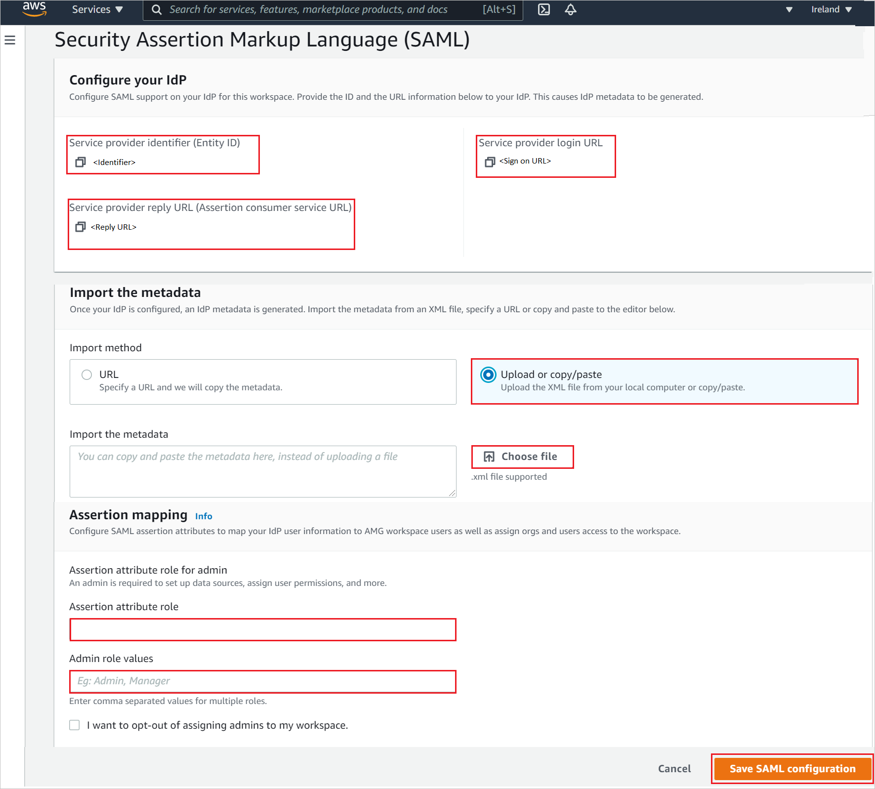 SAML Setup Screenshot shows SAML Setup.