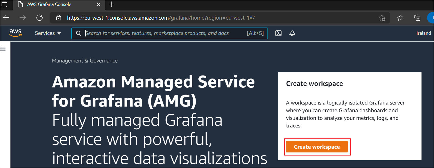 Workspace Screenshot shows creating workspace.