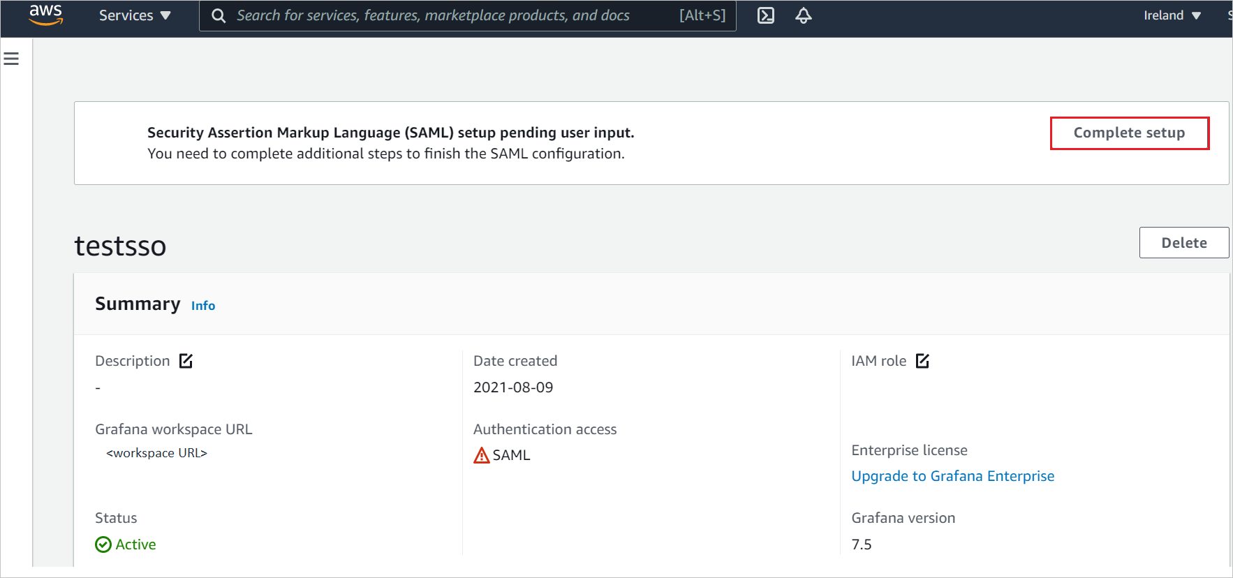 SAML Configuration Screenshot shows SAML configuration.