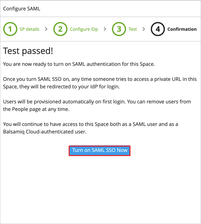 Test SAML Screenshot shows the Test SAML.