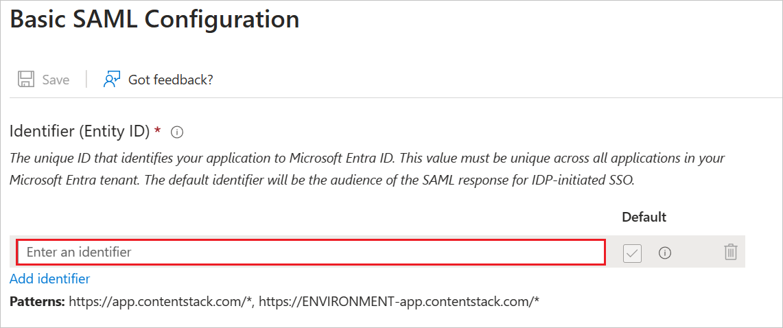 Identifier Screenshot shows how to paste the Identifier value.
