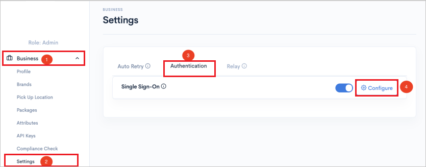 Business Screenshot that shows the Settings and Business page.