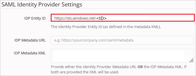 IDP Entity ID Screenshot shows IDP Entity ID.
