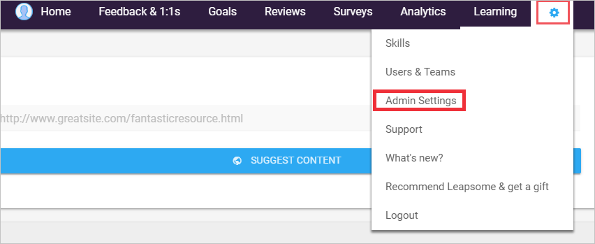 Screenshot of Leapsome Admin Console.