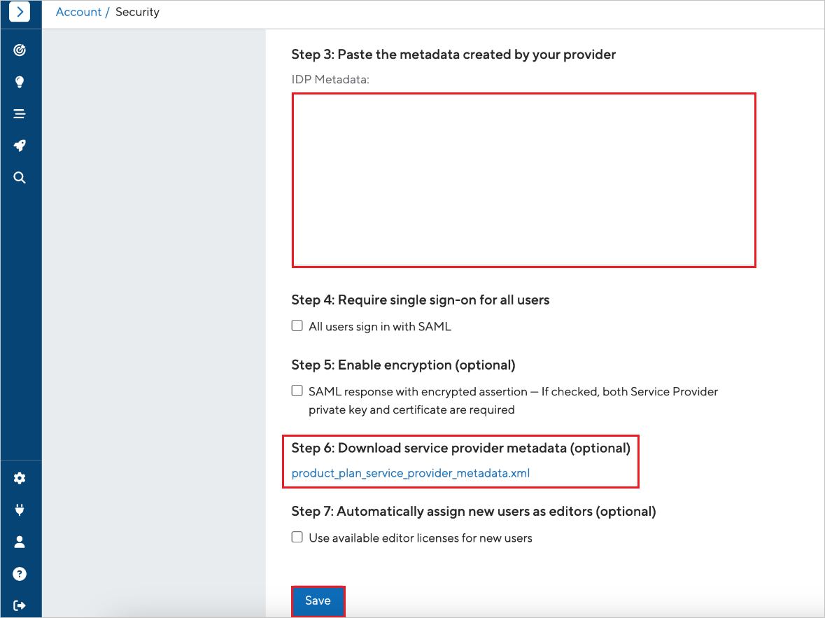 Security Screenshot shows account setting for the configuration.