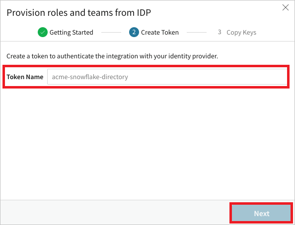 Screenshot of Token name and Next option.
