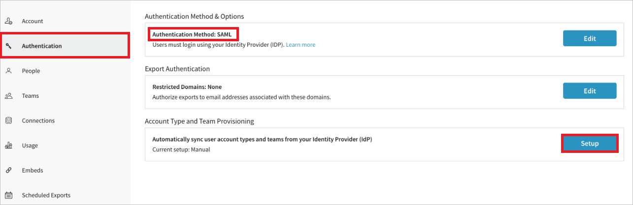 Screenshot of Account Type and Team Provisioning.