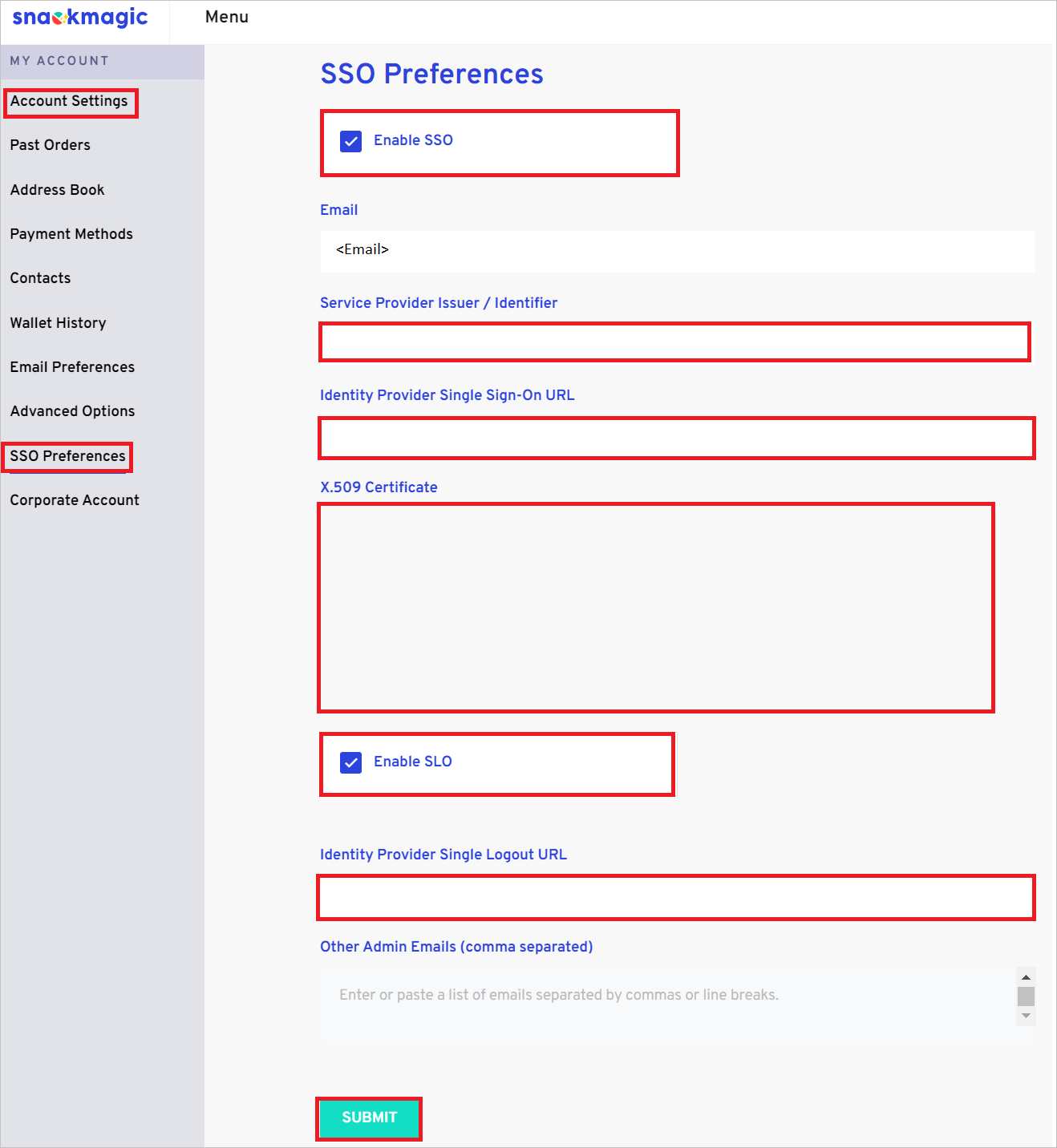 SSO Settings Screenshot shows the SSO Settings.