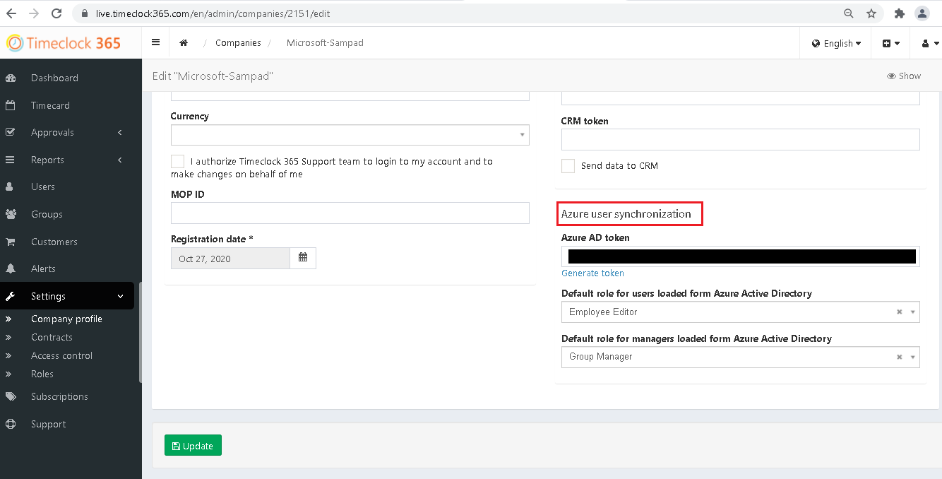 Screenshot of Generate Token.