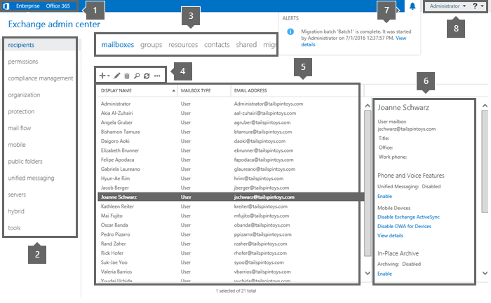 Exchange admin center.