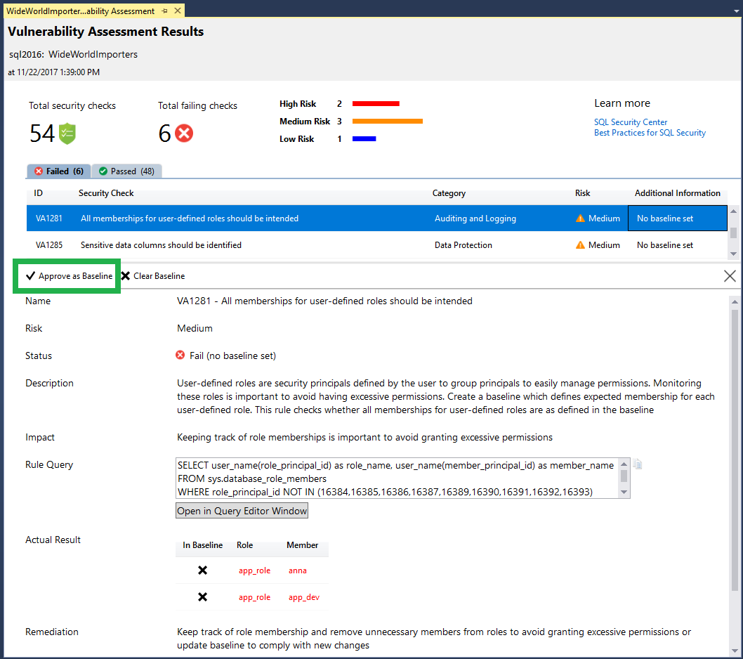 Screenshot showing how to set a baseline.