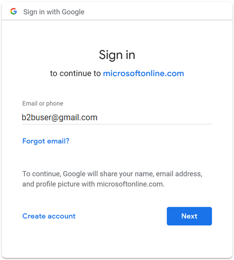 Screenshot that shows the Google sign-in page.